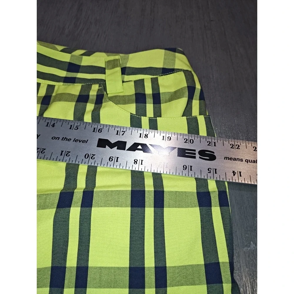 Adidas Woman's neon green and navy plaid Golf Shorts Size 12 - Picture 8 of 11